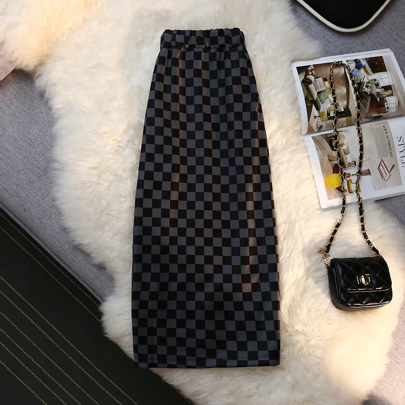 Long Skirt Checkerboard Print - Image 27