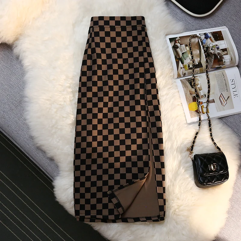 Long Skirt Checkerboard Print - Image 3