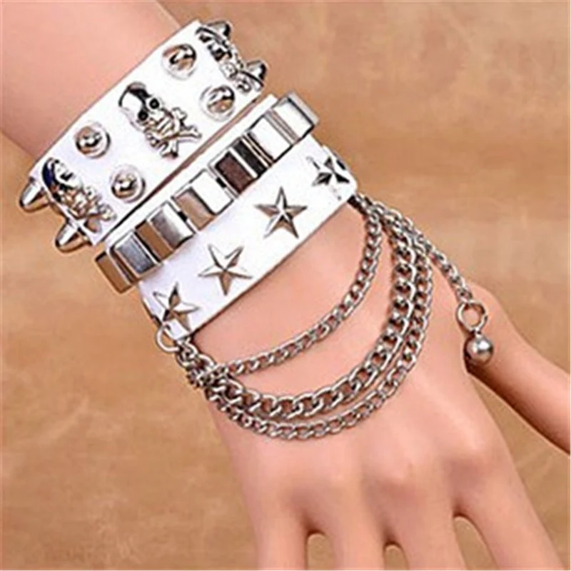 Pastel Goth Egirl Punk Rock Layered Bracelet White - Image 2