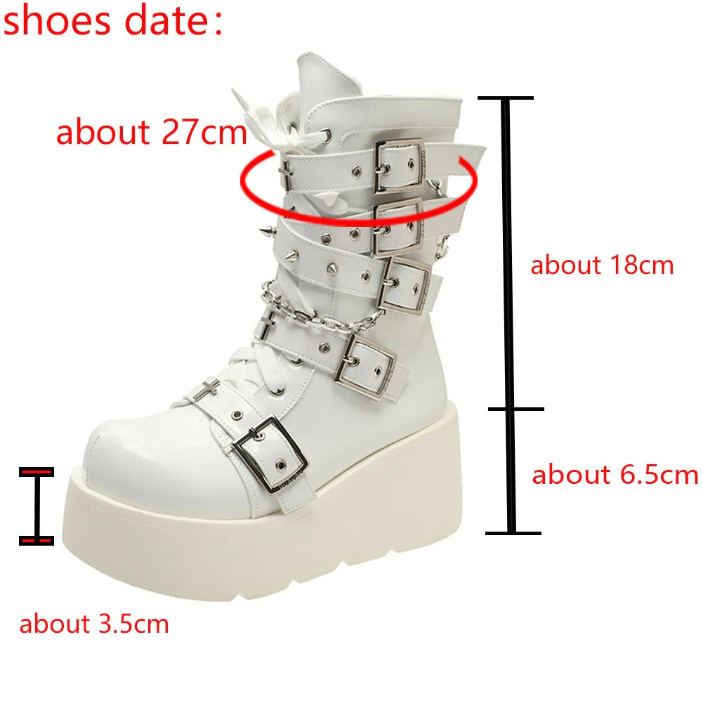 Pastel Goth Motorcycle Boots White - Image 9