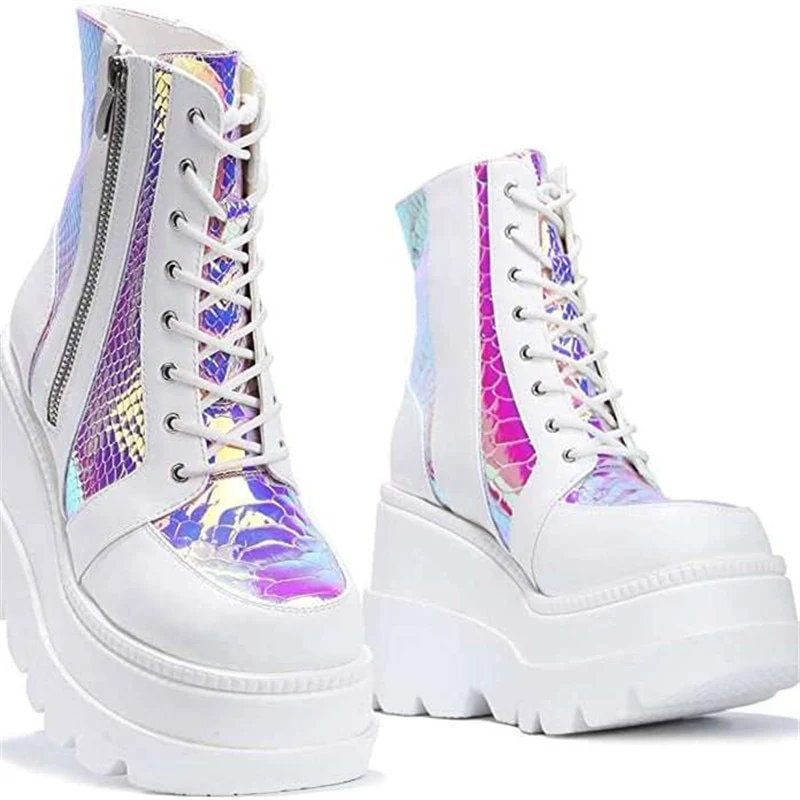 Pastel Goth White Holographic Platform Shoes - Image 6