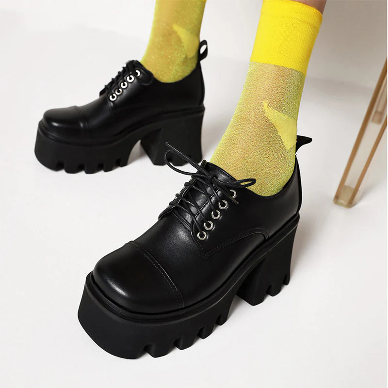 Preppy Goth Platform Shoes Black - Image 4