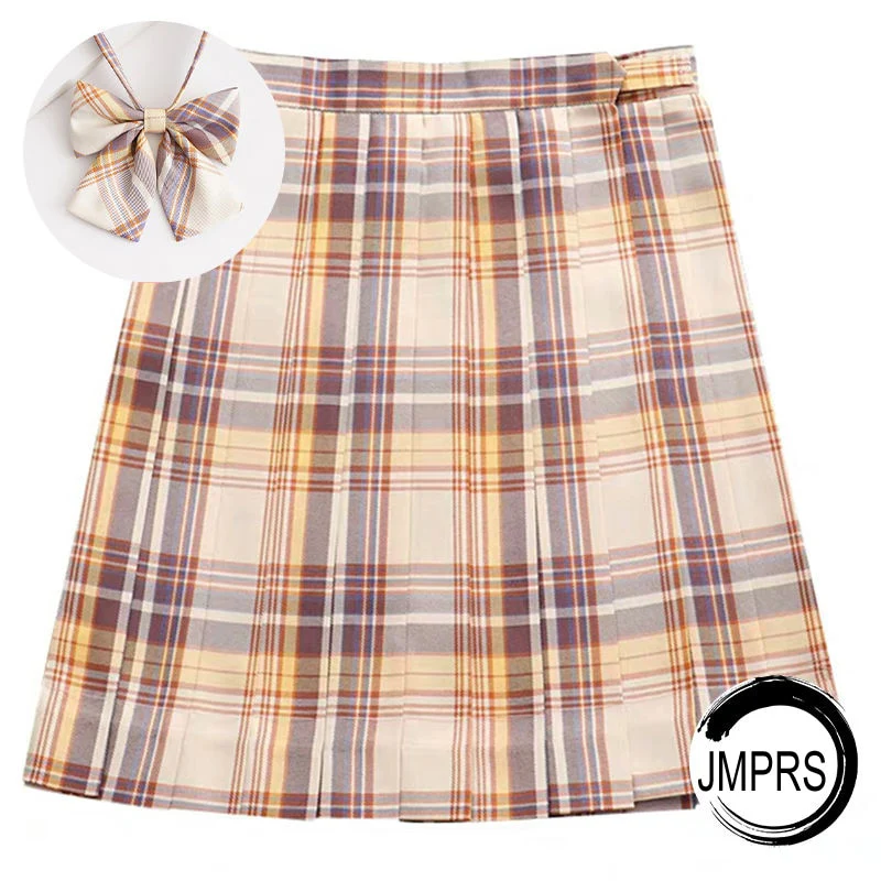 Preppy Pleated Plaid Skirt with Bow Yellow - Image 4