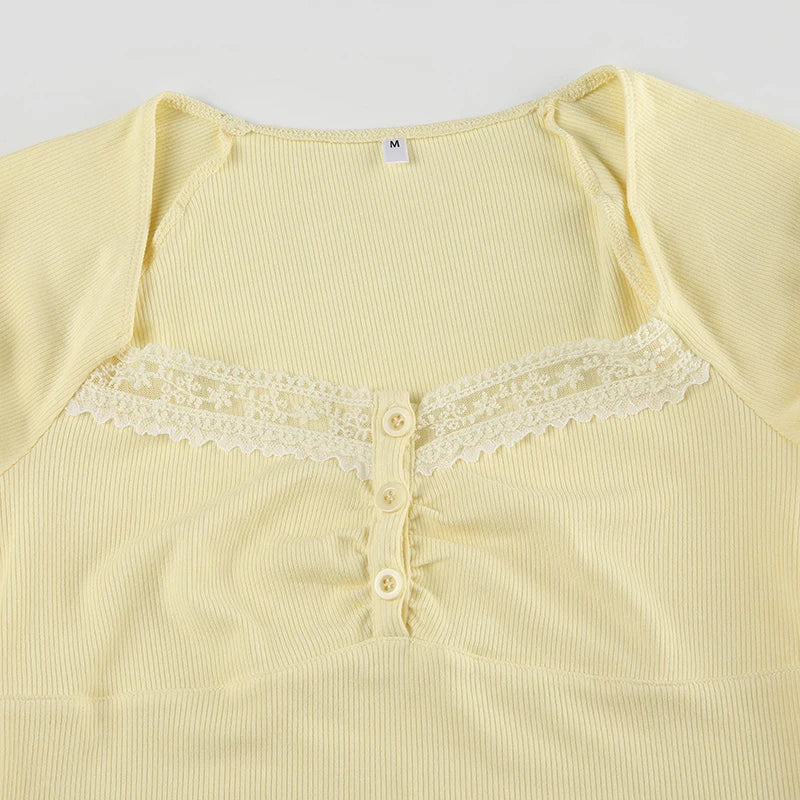 Sweet Girl Summer Yellow Top Lace Trim - Image 2