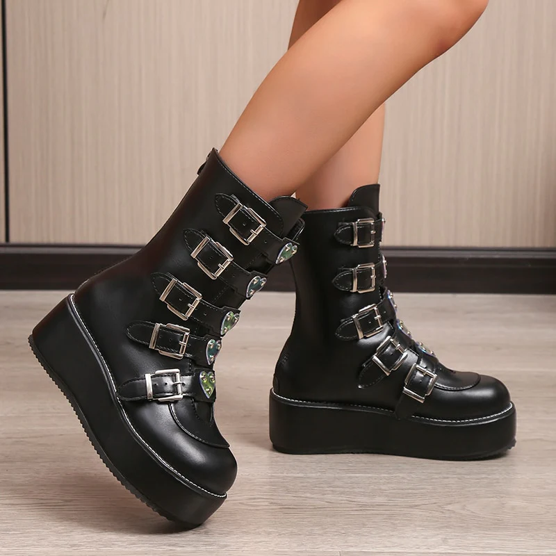 Punk Rock Heart Egirl Short Boots - Image 6