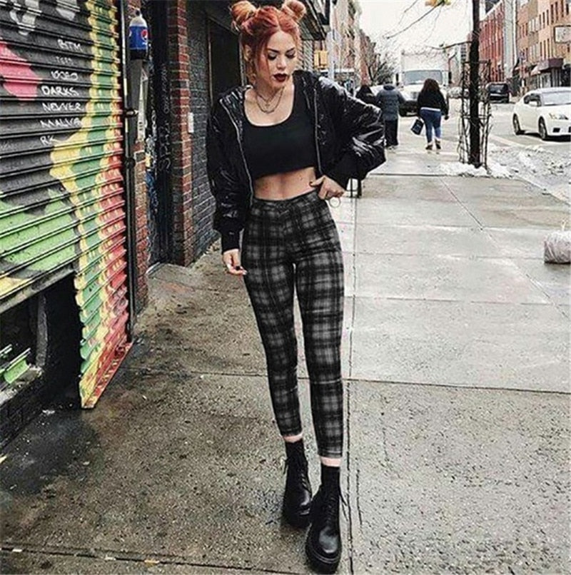 Punk Rock Plaid Leggings Pants - Image 9