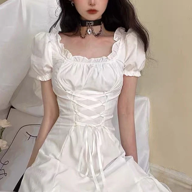 Soft Girl Aesthetic Mini Dress A-line White - Image 3