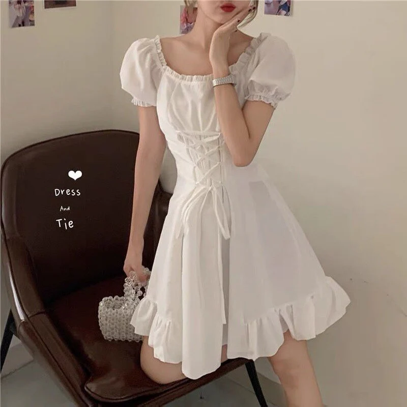 Soft Girl Aesthetic Mini Dress A-line White - Image 7