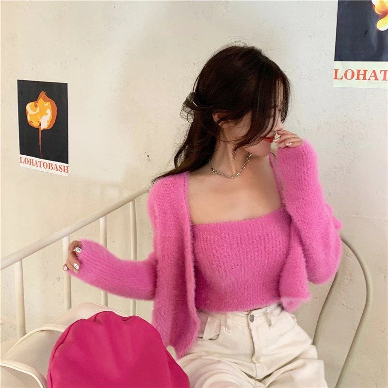 Soft Girl Cardigan Camisole Sweater Set - Image 24