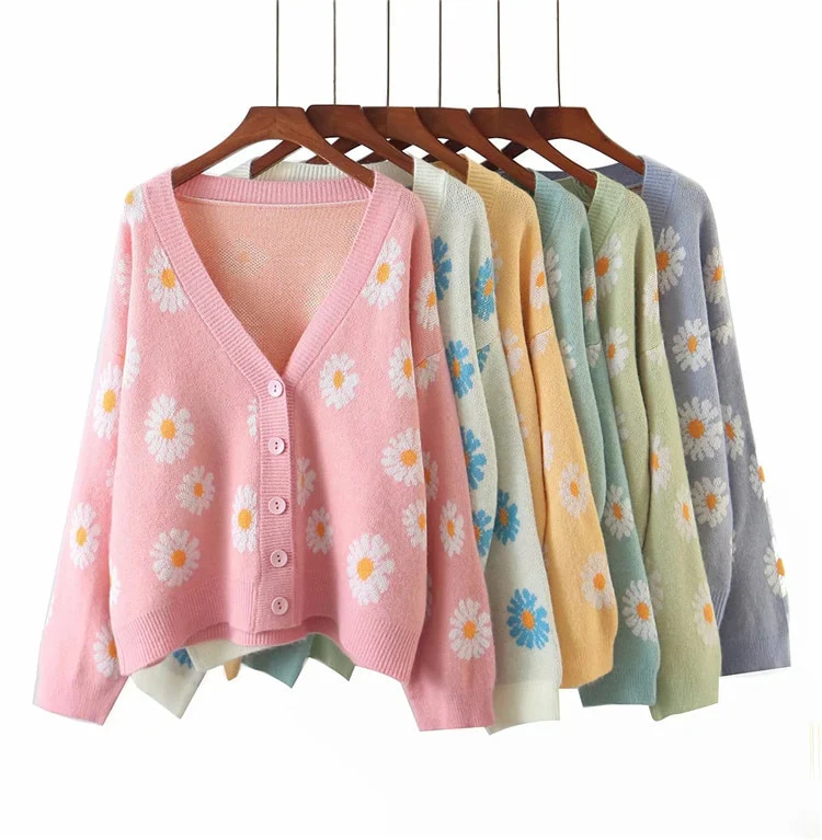 Soft Girl Daisies Cardigan Sweater