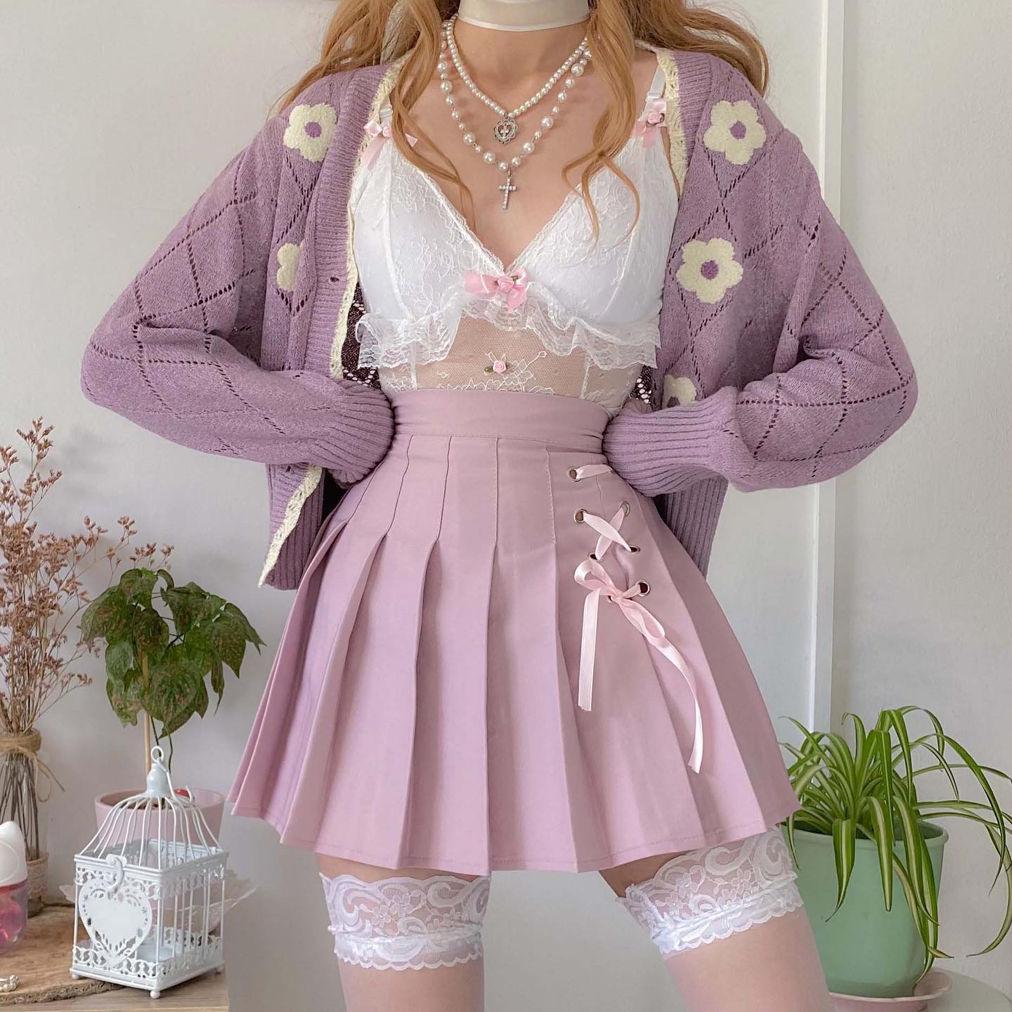Dollette Kawaii Pink Pleated Skirt High Waist - Image 5