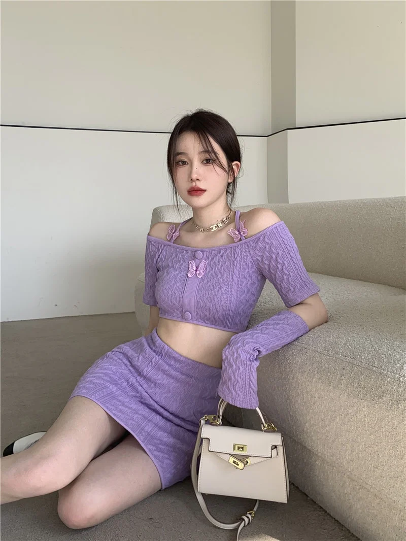 Soft Girl Knitted Matching Set Purple - Image 10