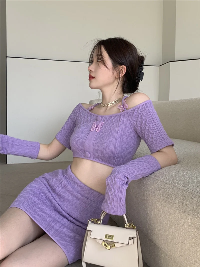 Soft Girl Knitted Matching Set Purple - Image 11