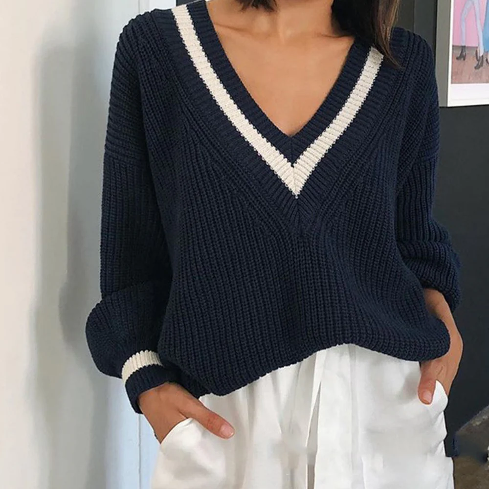 Soft Girl Preppy V Neck Sweater - Image 3