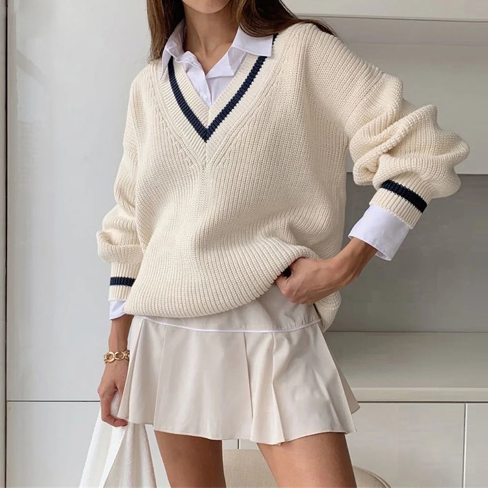 Soft Girl Preppy V Neck Sweater - Image 7