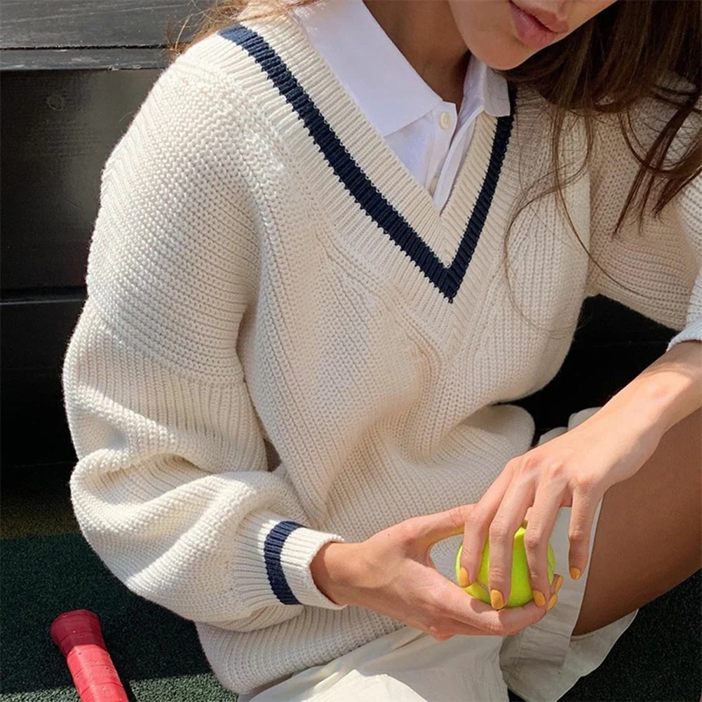 Soft Girl Preppy V Neck Sweater - Image 8