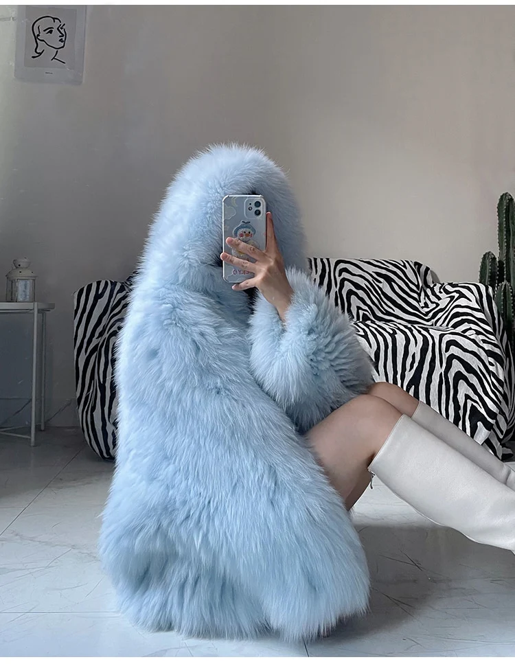 Soft Girl Y2K Faux Fur Jacket Blue - Image 5