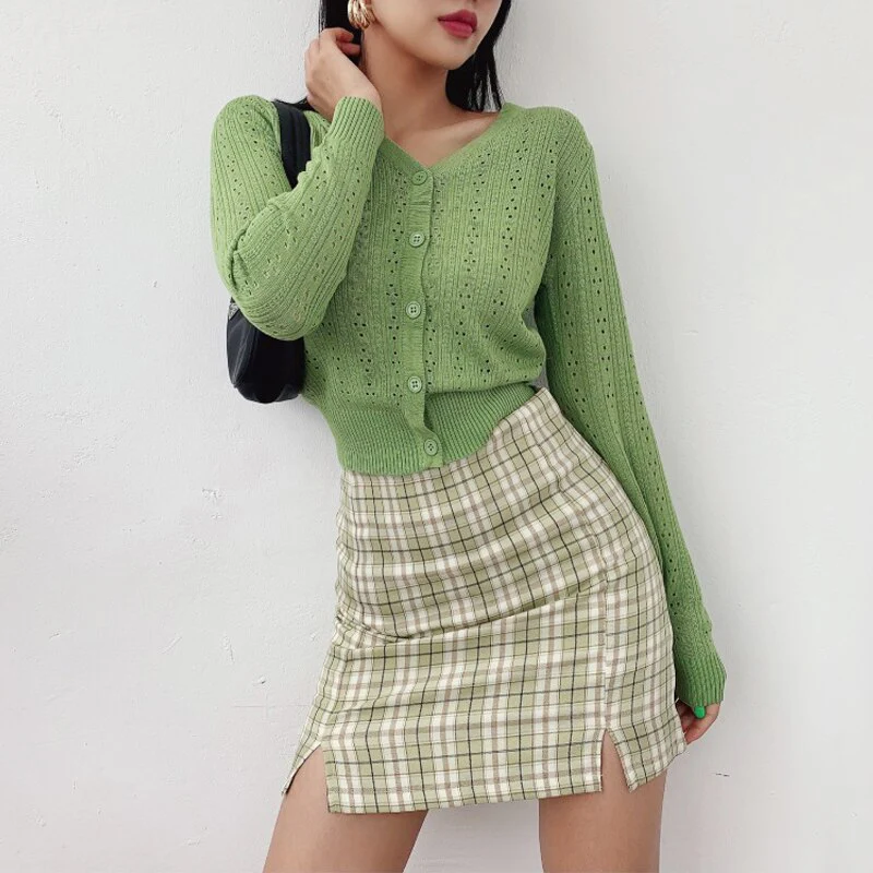Korean Split Mini Plaid Skirt with Shorts - Image 12
