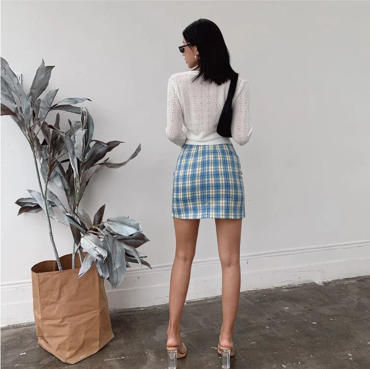 Korean Split Mini Plaid Skirt with Shorts - Image 19