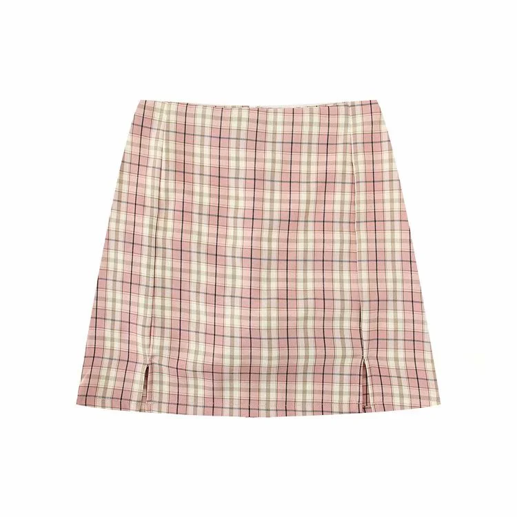Korean Split Mini Plaid Skirt with Shorts - Image 2