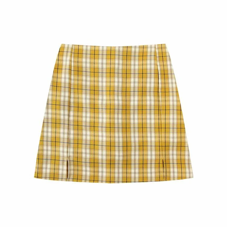 Korean Split Mini Plaid Skirt with Shorts - Image 24