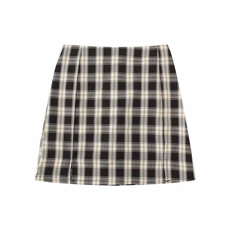 Korean Split Mini Plaid Skirt with Shorts - Image 3