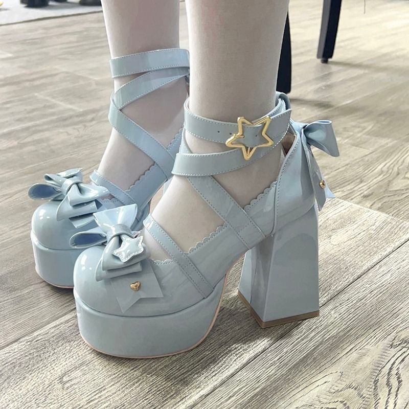 Sweet Bow Blue Mary Janes High Heels - Image 6