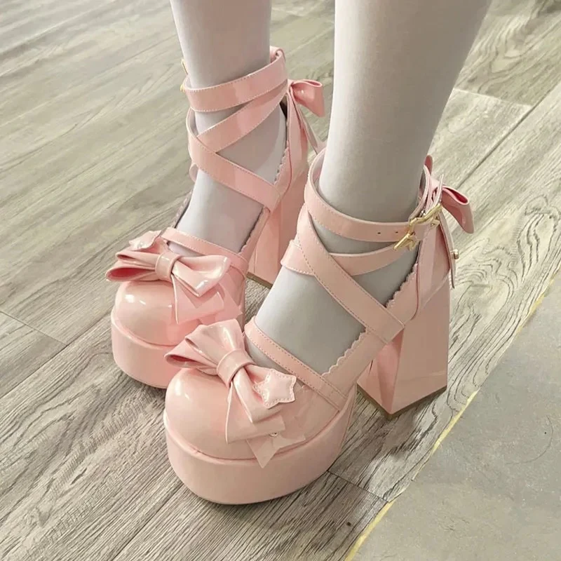 Sweet Bow Pink Mary Janes High Heels - Image 3
