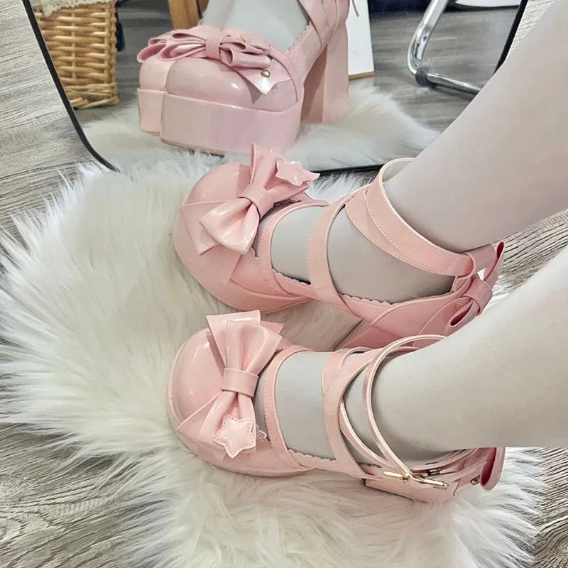Sweet Bow Pink Mary Janes High Heels - Image 5