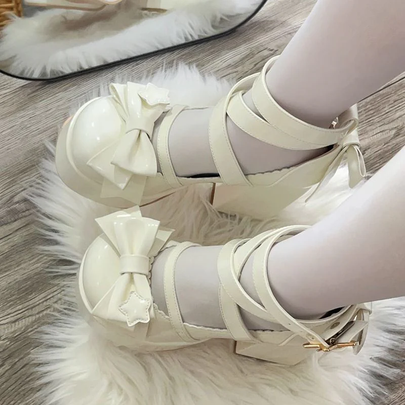 Sweet Bow White Mary Janes High Heels - Image 2