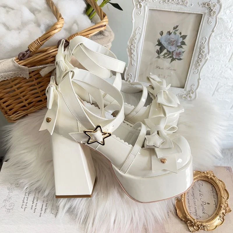Sweet Bow White Mary Janes High Heels - Image 3