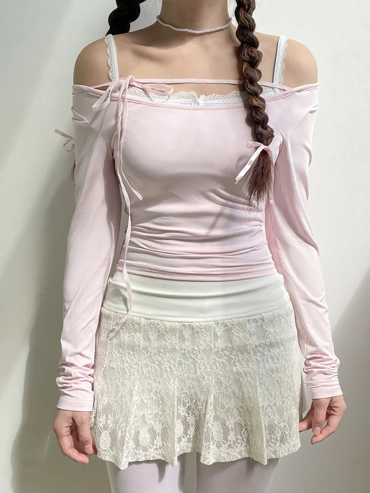 Sweet Girl Lace-up Long Sleeve Top - Image 2