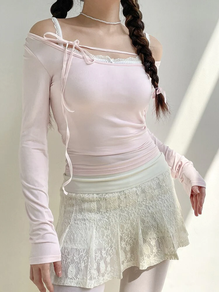 Sweet Girl Lace-up Long Sleeve Top - Image 4