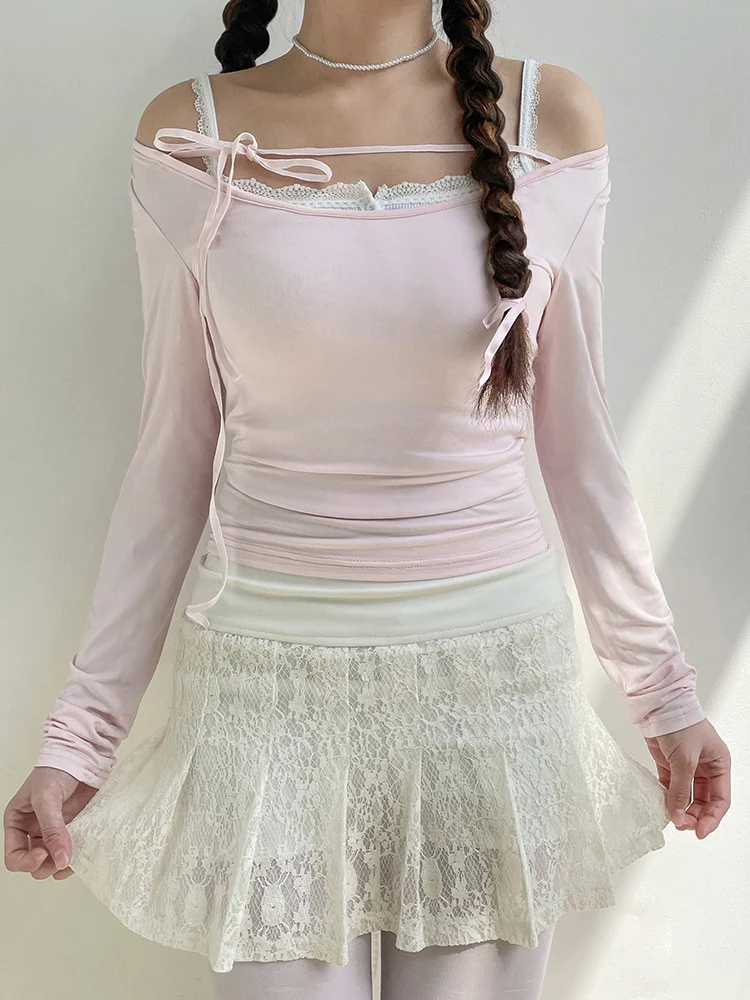 Sweet Girl Lace-up Long Sleeve Top - Image 5