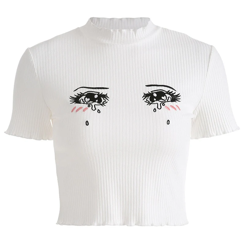 Y2K Anime Girl Crying Eyes Top - Image 5