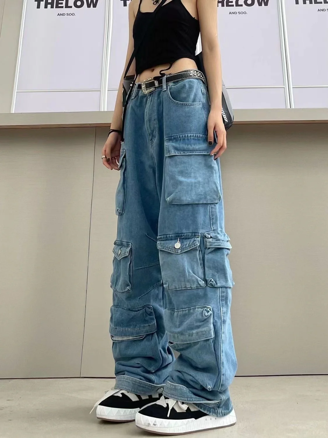 Y2K Baggy Blue Washed Cargo Pants - Image 12