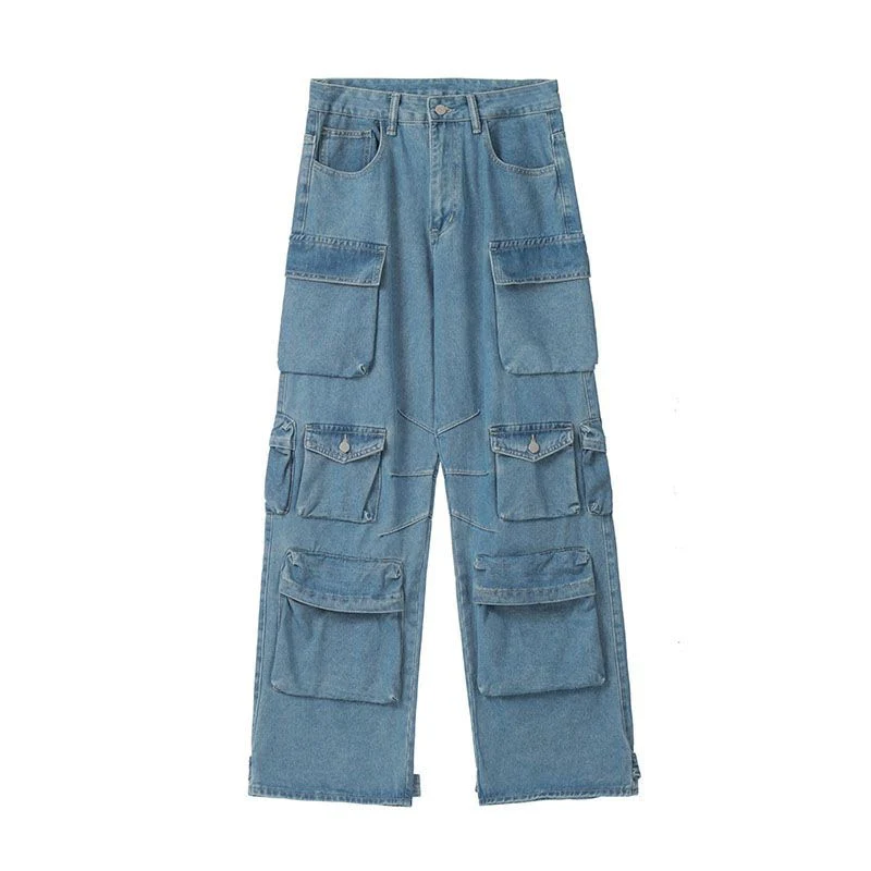 Y2K Baggy Blue Washed Cargo Pants - Image 6