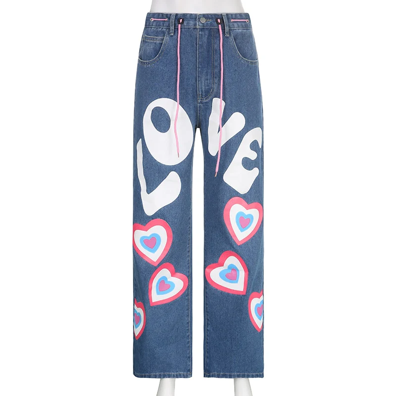 Y2K Indie Girl Heart Baggy Jeans - Image 9