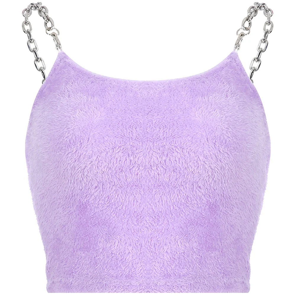 Y2K Soft Girl Plush Metal Chain Strap Top - Image 4