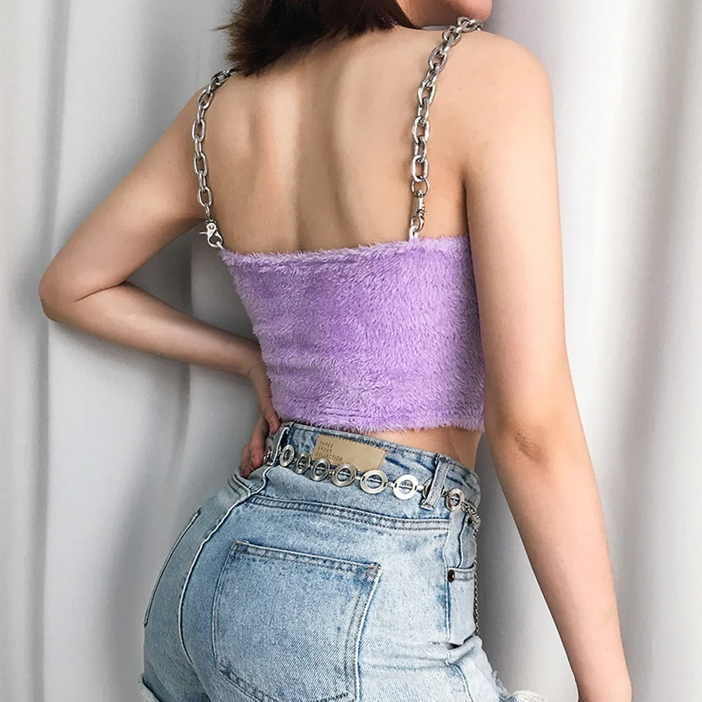 Y2K Soft Girl Plush Metal Chain Strap Top - Image 5