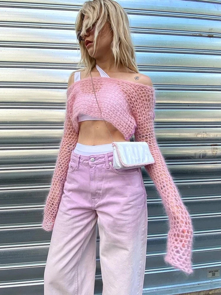Y2K Sweet Pink Knit Top Crochet - Image 2