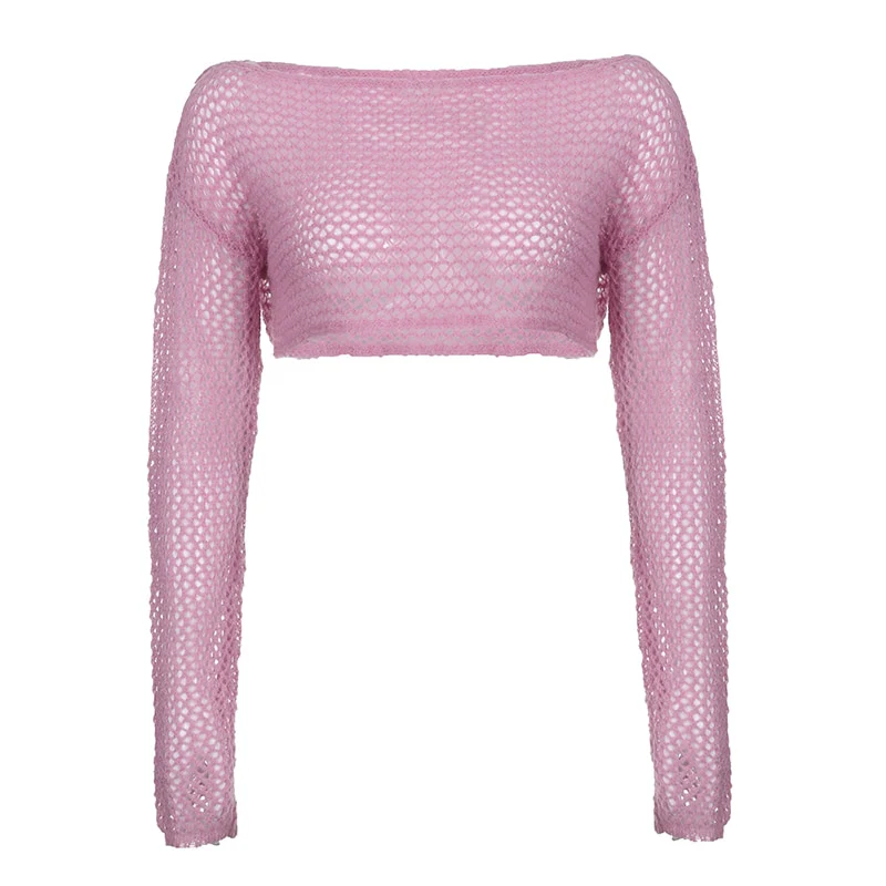Y2K Sweet Pink Knit Top Crochet - Image 8